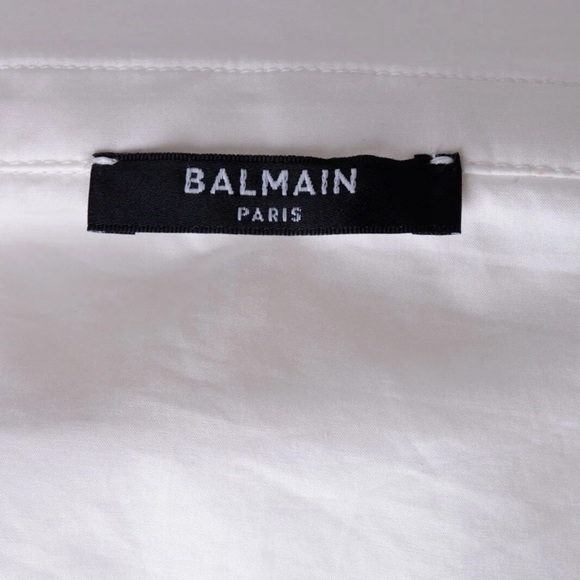 $1464 BALMAIN Off Shoulder white Shirt FR38 US6  M Branded Buttons Overlay NWT - Picture 6 of 6